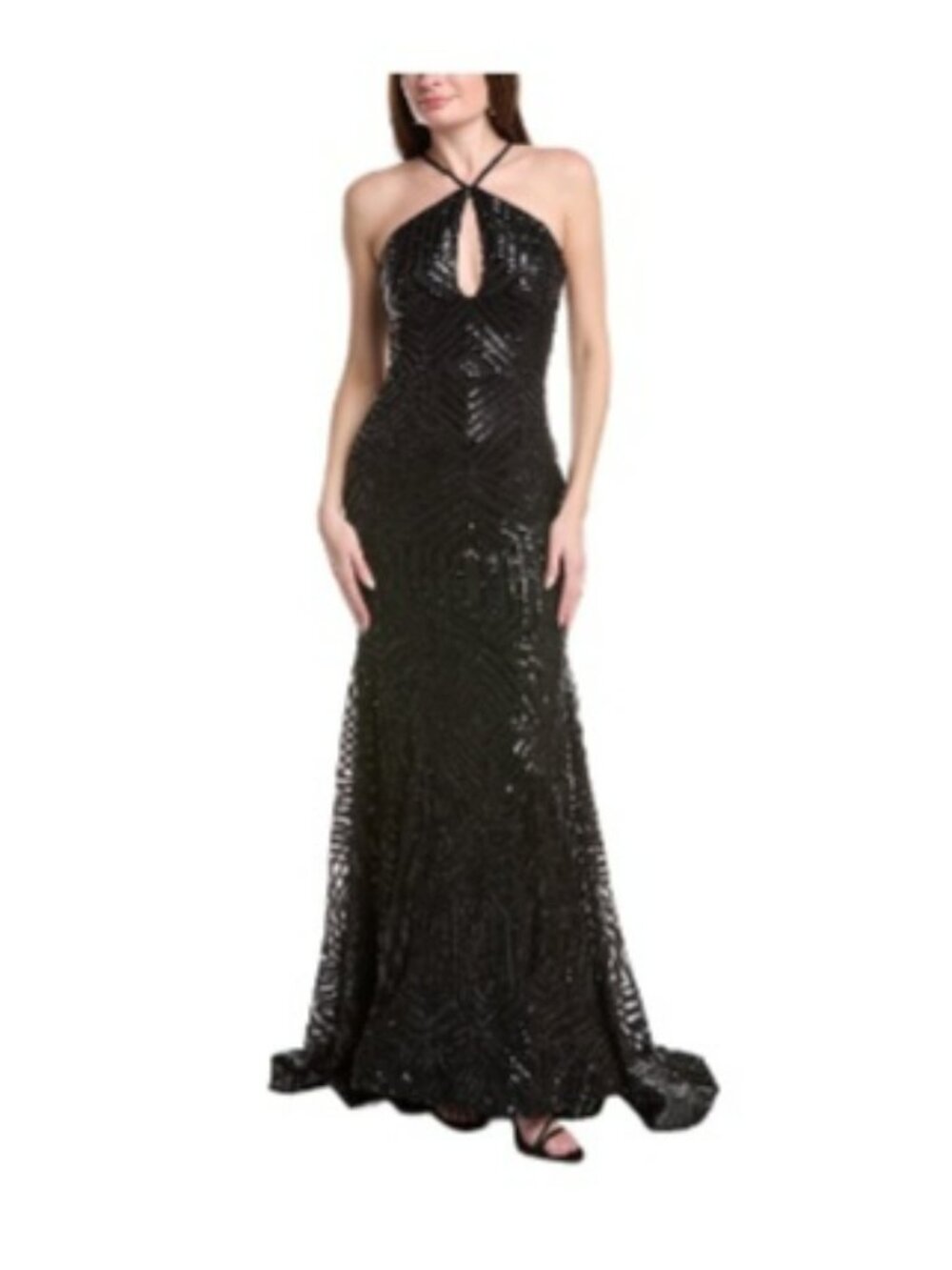 NWT Jovani Embellished Halter Neck Gown with Train, Size 4, Black